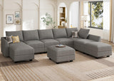 Oversized Modular Sectional Sofa with Storage Seats Reversible Sectional Couch with Ottomans U Shaped Modular Sectional Couch for Living Room, Grey