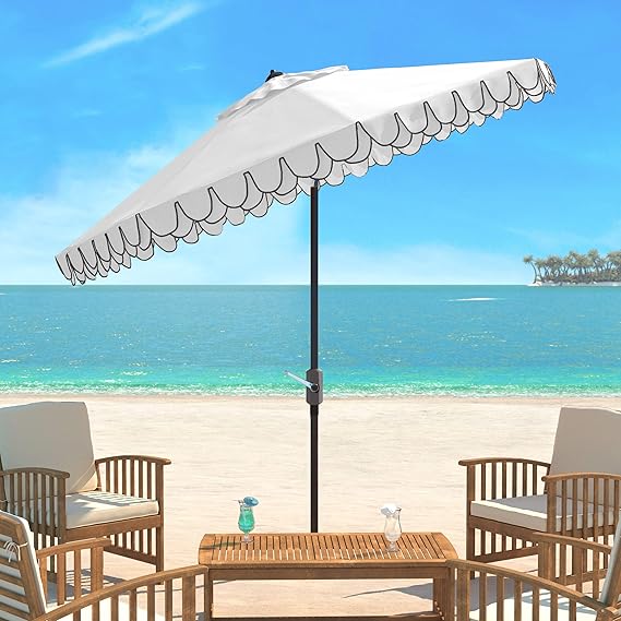 Outdoor Elegant Valance Beige and White 11-foot Round UV Protected Umbrella