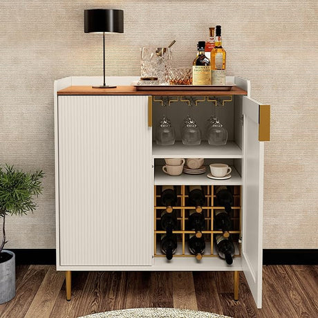 Sideboard Buffet Cabinet with Fluted Texture, Modern Coffee Bar Cabinet