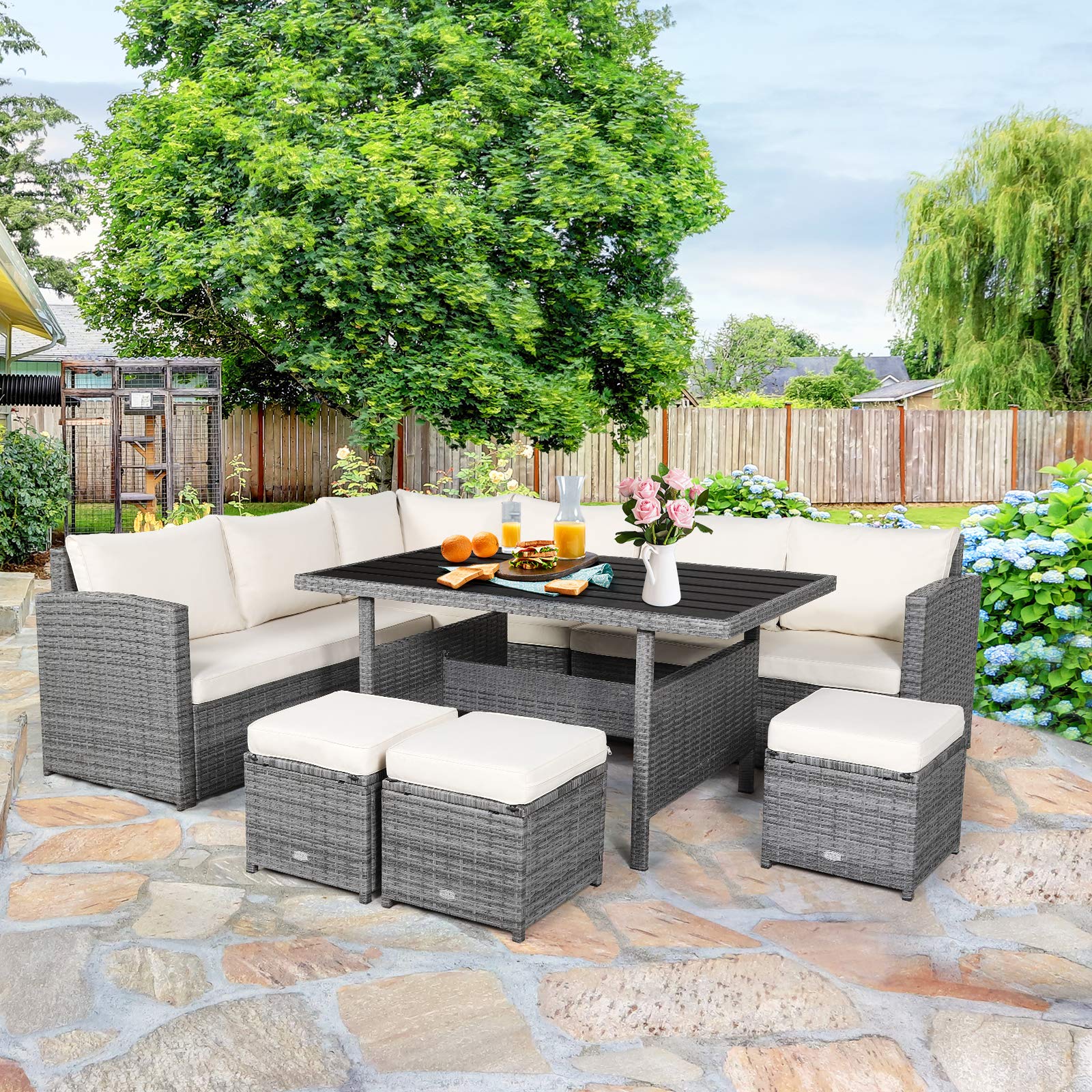 7 PCS Wicker Patio Furniture Set, Outdoor Rattan Sofa Set