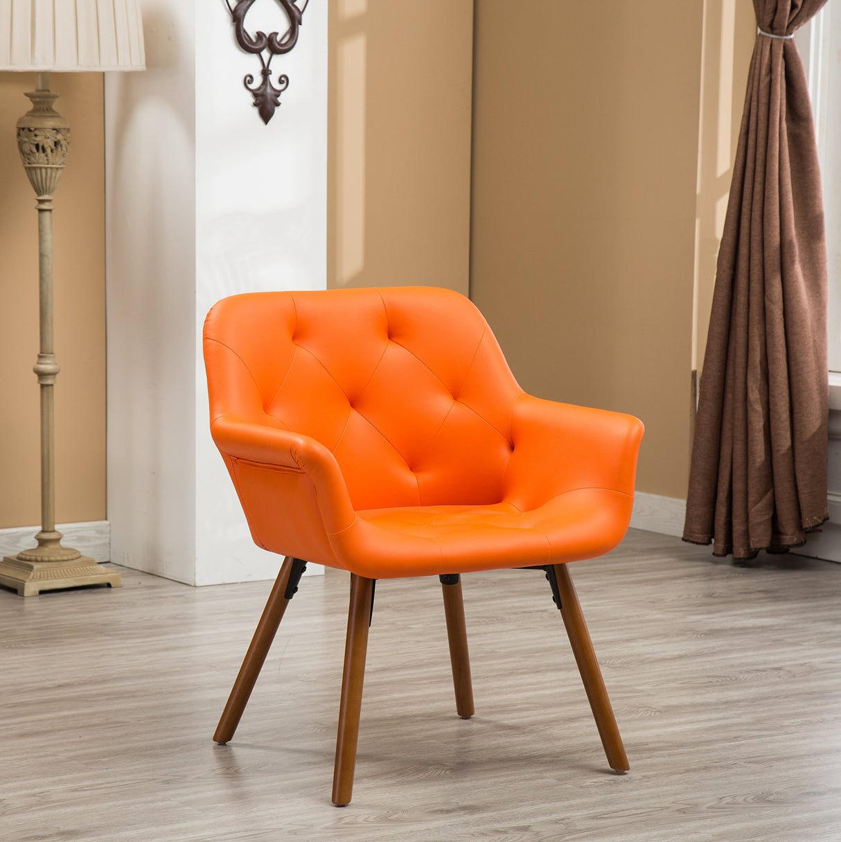 Furniture Vauclucy Contemporary Faux Leather Diamond Tufted Accent Chair, Orange