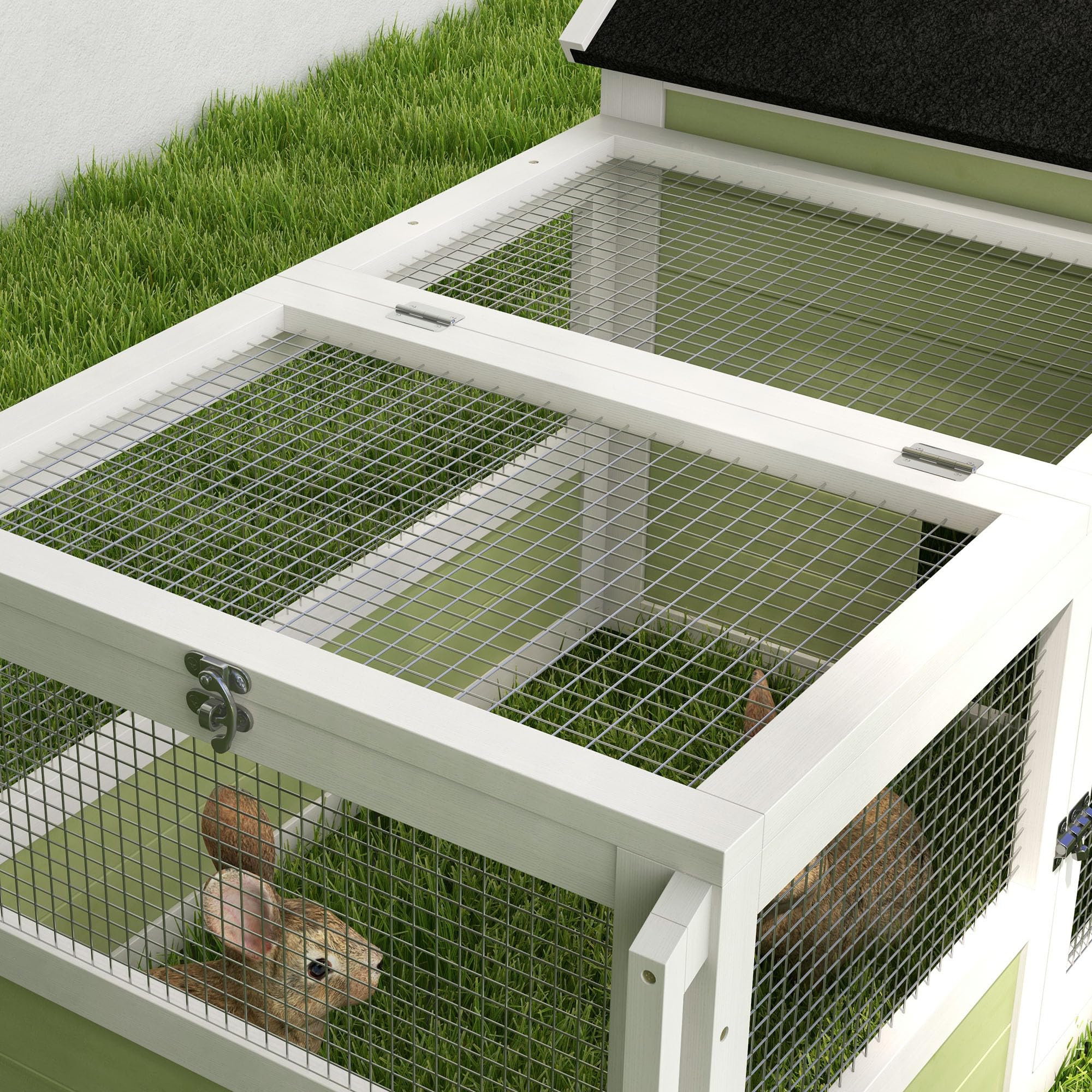 Rabbit Hutch, Outdoor Rabbit Cage or Guinea Pig Cage with Asphalt Roof