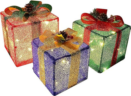 Set of 3 Christmas Lighted Gift Boxes