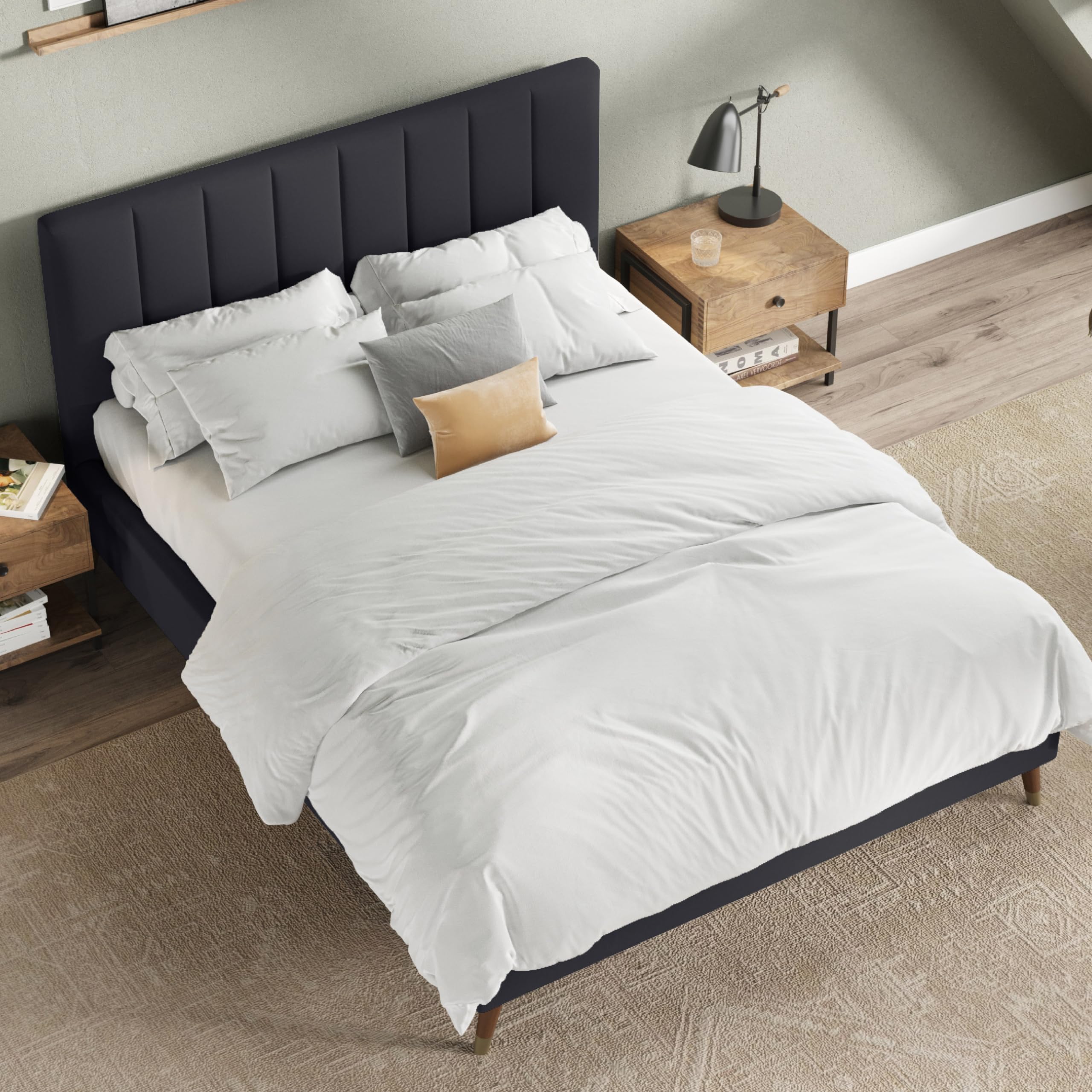 Collette Mid Century Modern Tufted Upholstered Platform Bed Frame