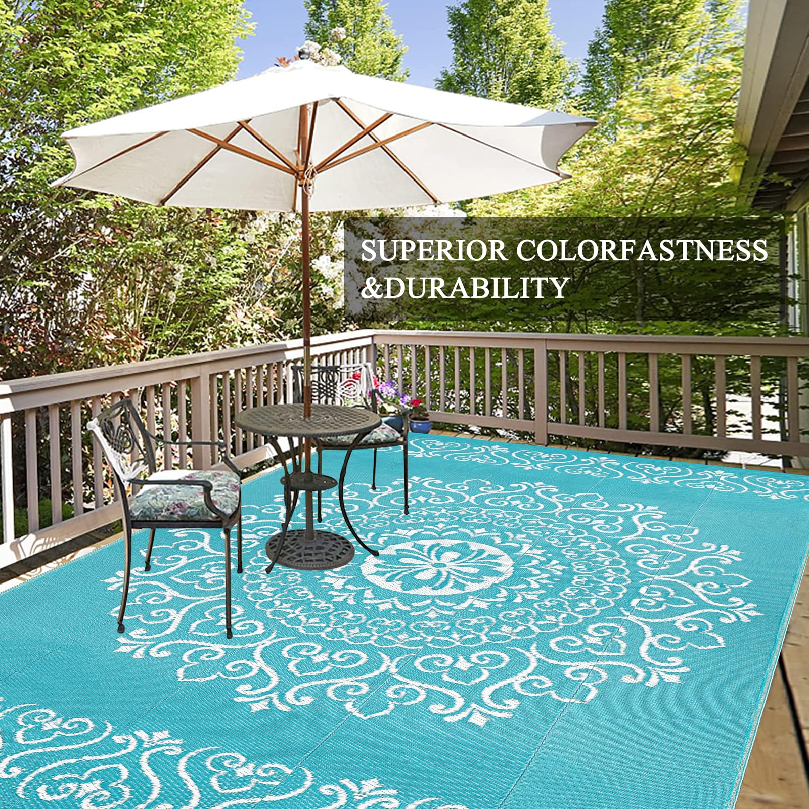 Waterproof Outdoor Rug 9'x12', Reversible Outdoor Plastic Straw Rug, Outdoor Patio Rug