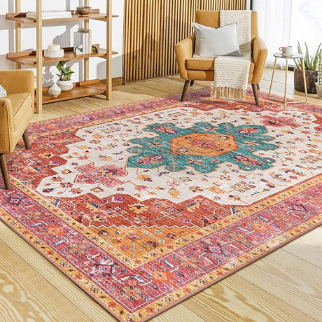 9x12 Ultra-Thin Vintage Medallion Area Rug for Living Room, Bedroom, Dining Room