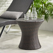 Ziraukon Outdoor PE Wicker Accent Table, Patio Rattan End Table Hourglass Wicker Accent Tables, Lightweight Outdoor Accent Tables for Drinks and Decor, No Assembly Required, Brown Multi - Bircata