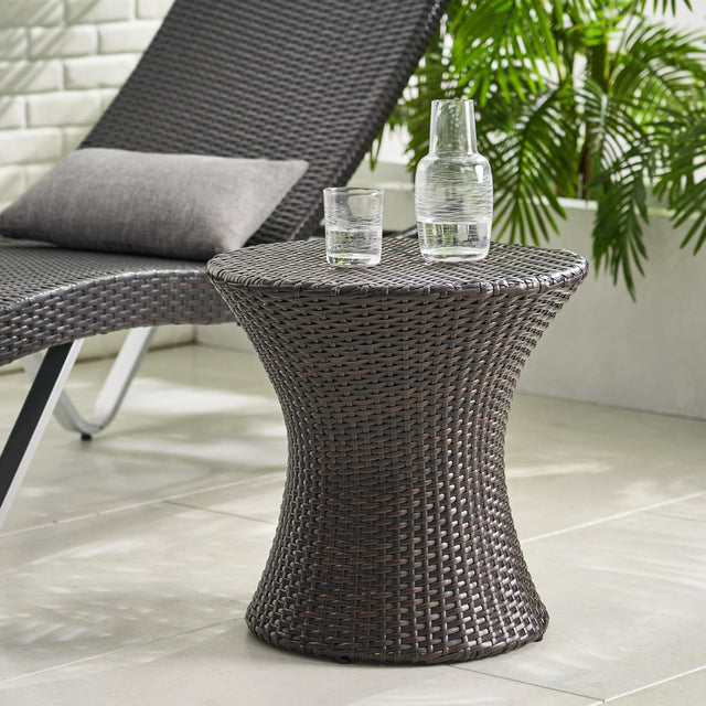 Ziraukon Outdoor PE Wicker Accent Table, Patio Rattan End Table Hourglass Wicker Accent Tables, Lightweight Outdoor Accent Tables for Drinks and Decor, No Assembly Required, Brown Multi - Bircata