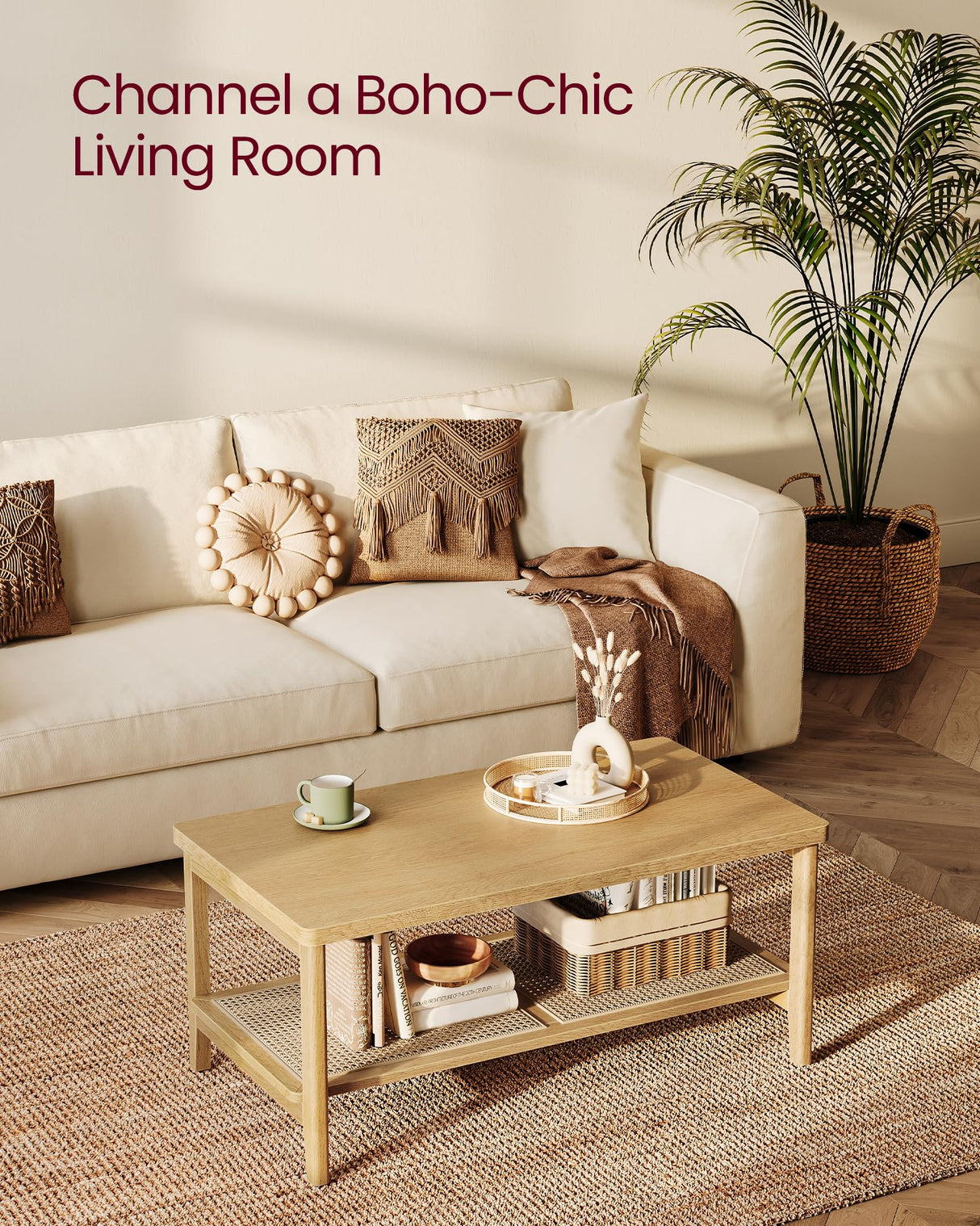 2-Tier Coffee Table for Living Room, Living Room Table Rectangular Center Table