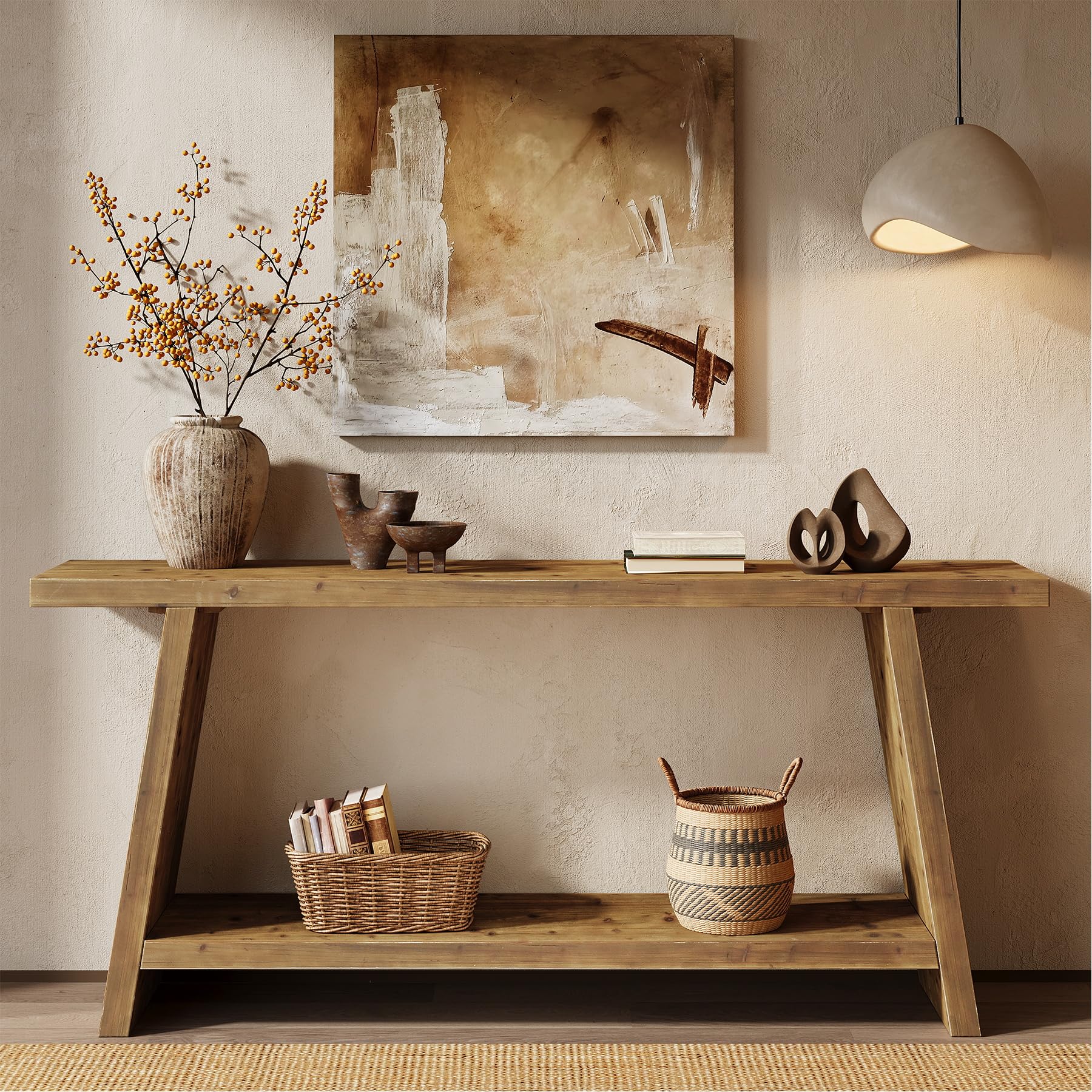 70.9" Solid Wood Console Table with 2-Tier Storage - Farmhouse Entryway Table