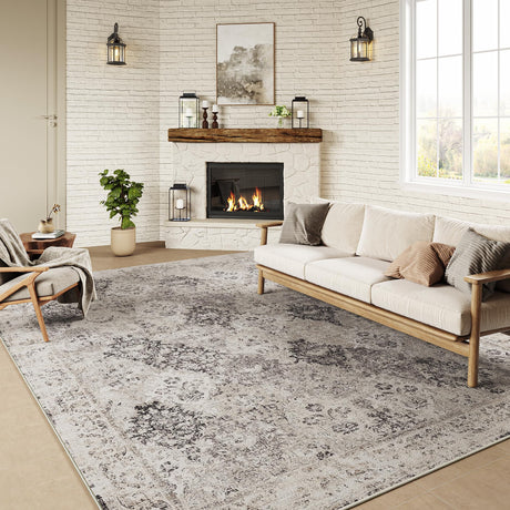 Grey Area Rug 6x9 Washable Living Room Rug Large Non Slip