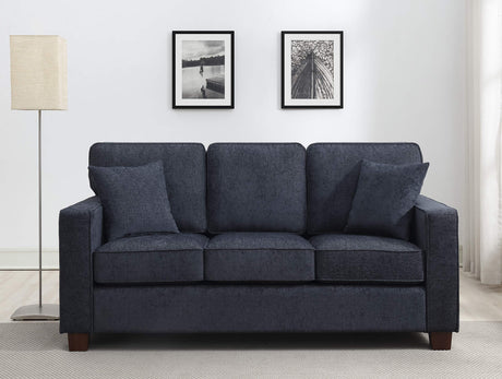 Russell 3 Seater Sofa with 2 Pillows and Coffee Finished Legs, Navy