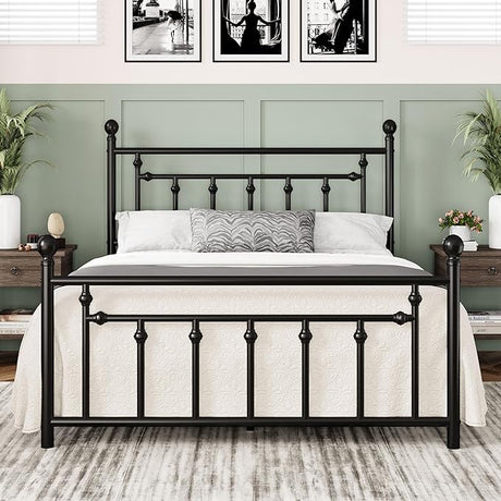 14 Inch Queen Size Metal Platform Bed Frame with Victorian Vintage