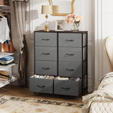 WLIVE Fabric Dresser for Bedroom, Tall Dresser with 8 Drawers, Storage Tower with Fabric Bins, Double Dresser, Chest of Drawers for Closet, Living Room, Hallway, Dark Gray