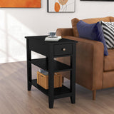 Side Table Living Room, Narrow End Table with Drawer and Shelf, 3-Tier Sofa End Table