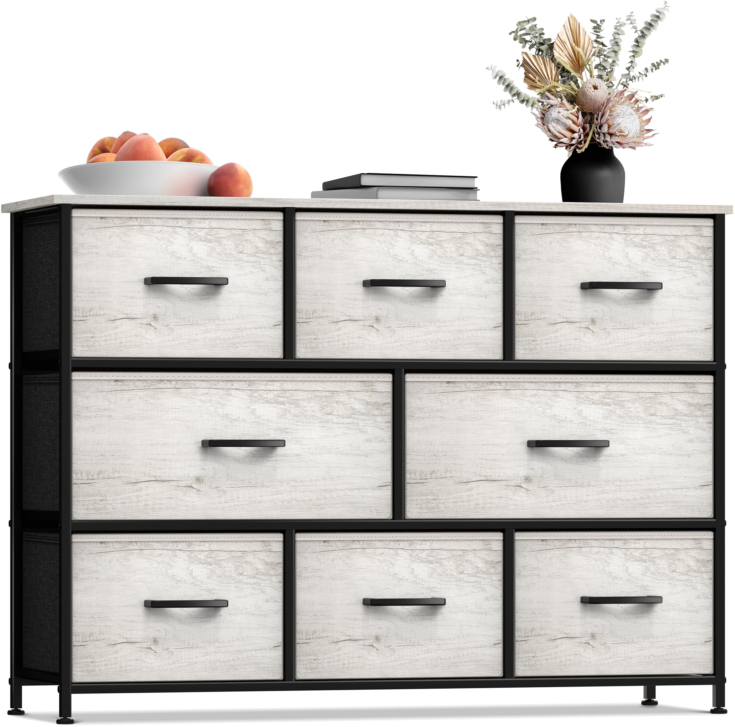 Dresser with 8 Faux Wood Drawers - Chest Organizer Unit with Steel Frame Wood