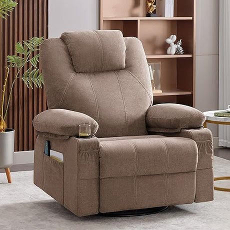 Swivel Rocker Recliner Chair with Heat and Massage, 360 Degree Swivel Rocking Single