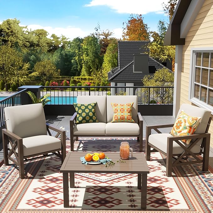 Patio Furniture Sets, 4 Pieces Outdoor Furniture Modern Metal Patio