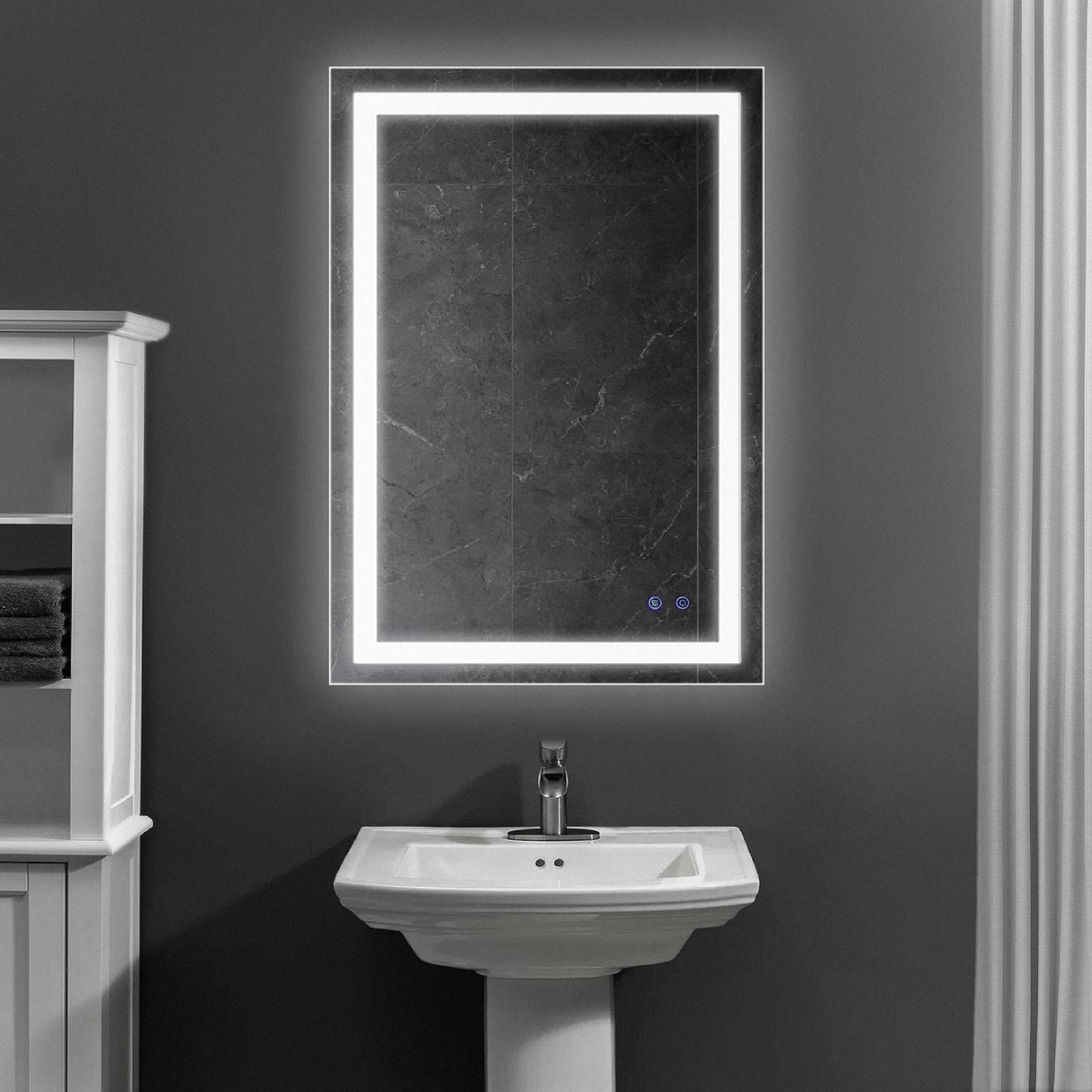 24 x 36 Inch Frameless LED Illuminated Bathroom Wall Mirror, Touch Button Defogger,