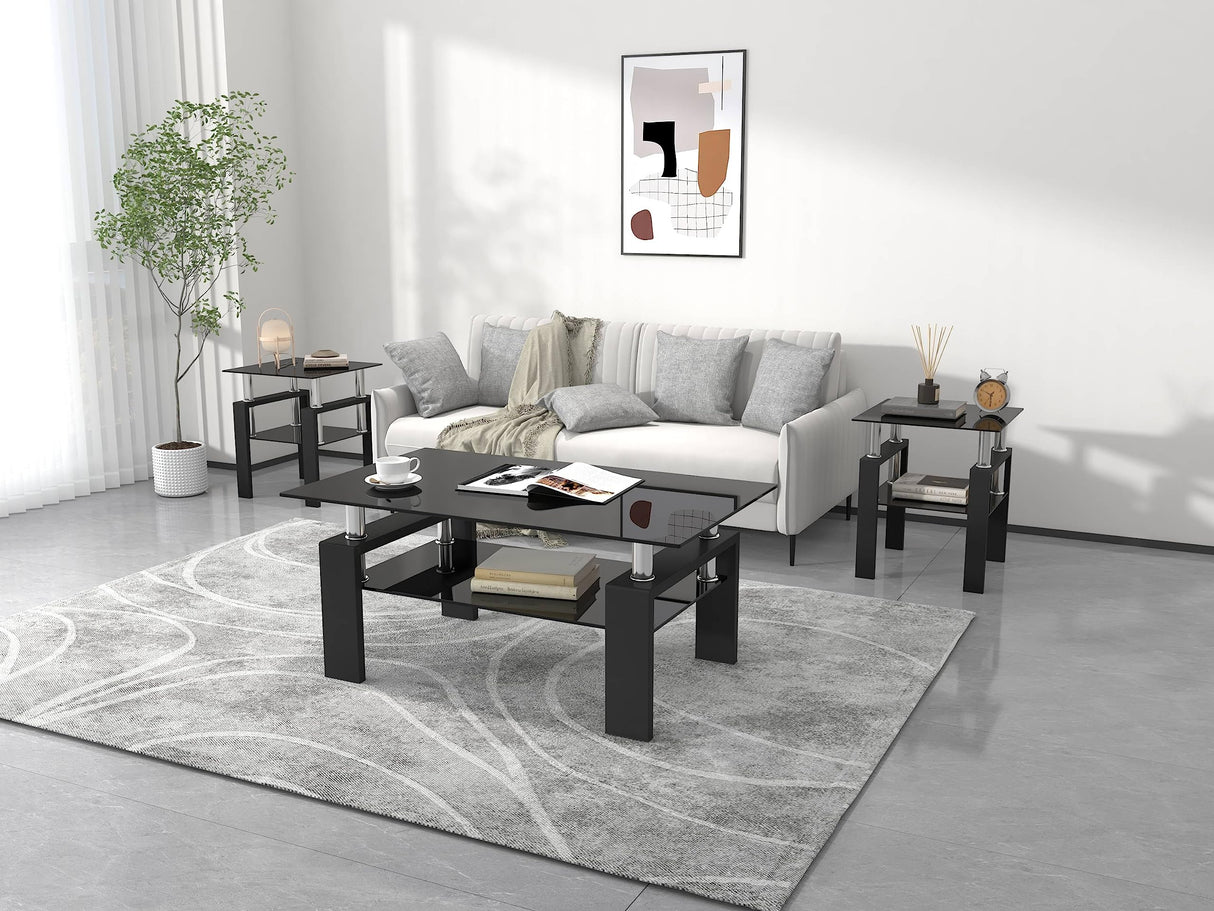 Modern Tempered Glass Coffee Table Set - 1/2/3 Piece Living Room Table Set - Sleek Design