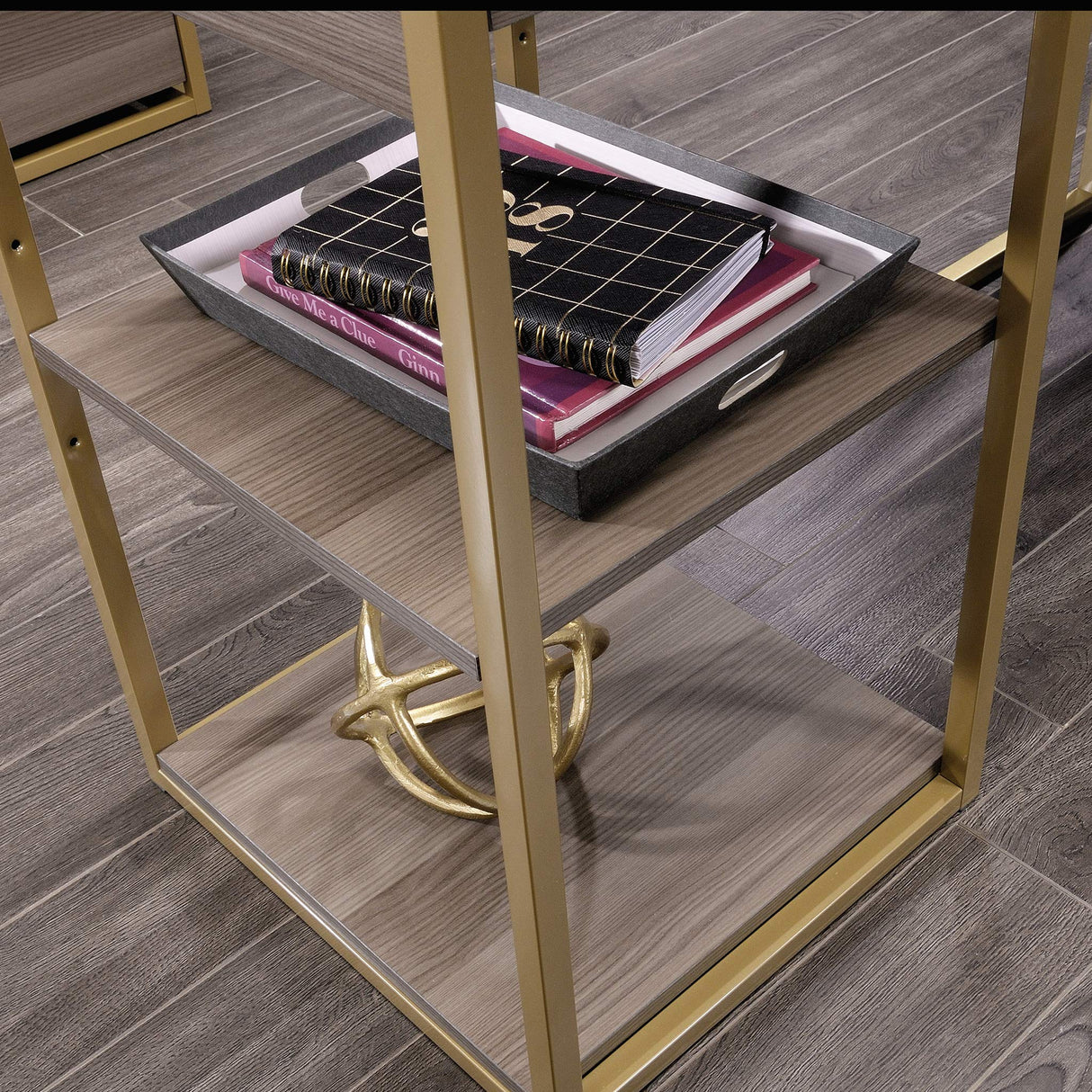 International Lux L-Shaped Desk, L: 65.98" x W: 60.0" x H: 29.72", Diamond Ash Finish