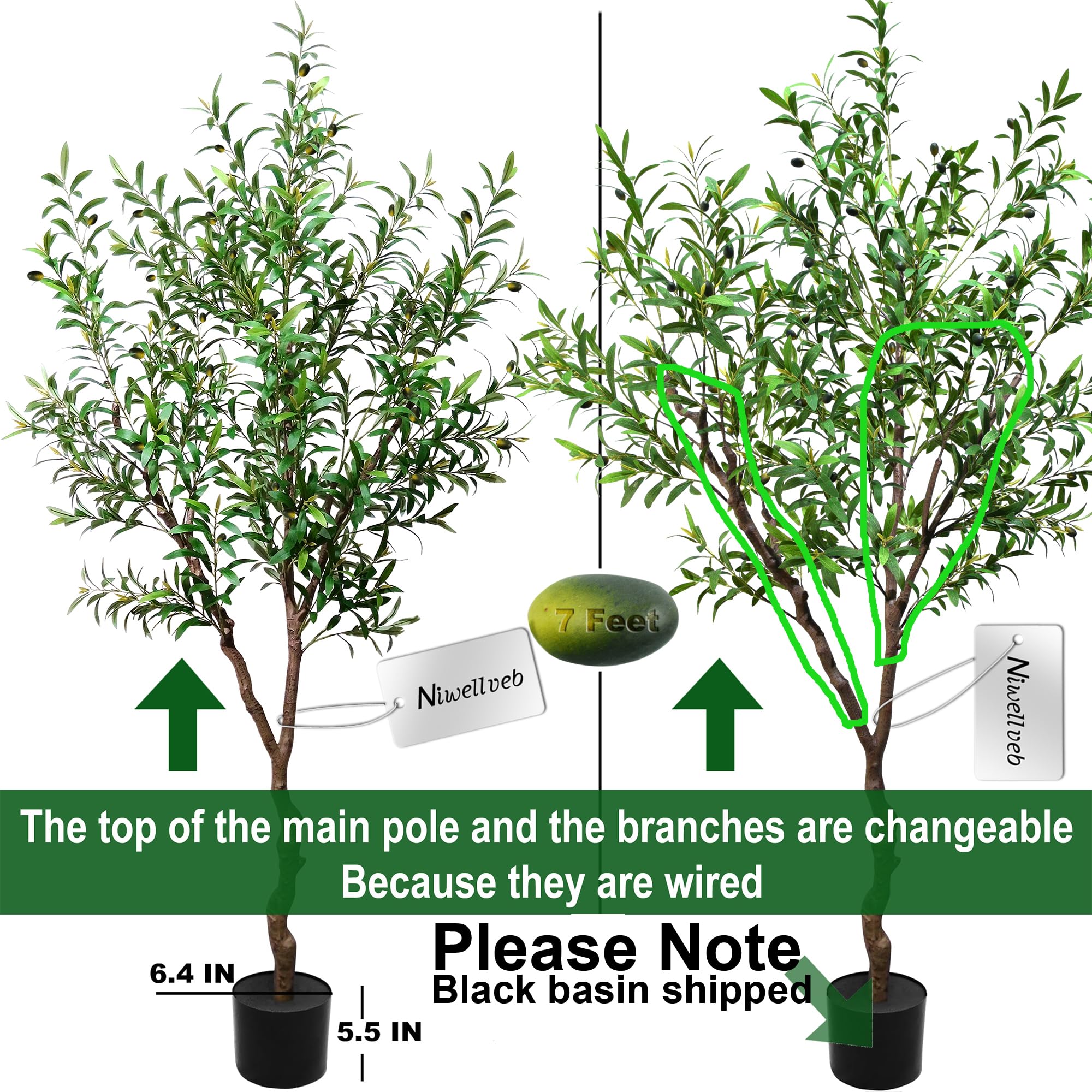 Niwellveb Faux Olive Tree Artificial Olive Trees Artificial Indoor 7 Feet (84 inches) Realistic Potted Silk Indoor Large Fruit for Home Offices, Living Rooms, Bedrooms, Stairs and Foyer Decor