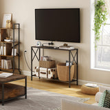 Console Table with Charging Station, 41.8" Entryway Table with Shelves, 2-Tier Narrow Sofa Table, Long Behind Couch Table,