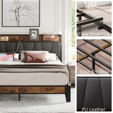 King Size Bed Frame, Storage Headboard with Charging Station, Solid and Stable