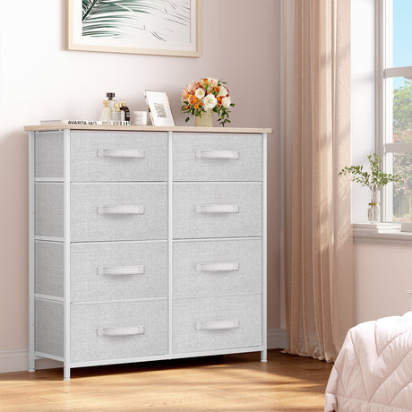 Fabric Dresser for Bedroom, Tall Dresser with 8 Drawers, Storage Tower with Fabric Bins,