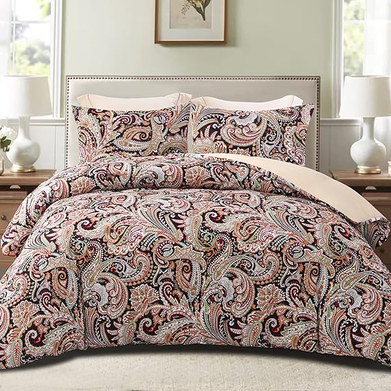 3-Piece Floral Queen Comforter Set, Microfiber Bedding Down Alternative Comforter