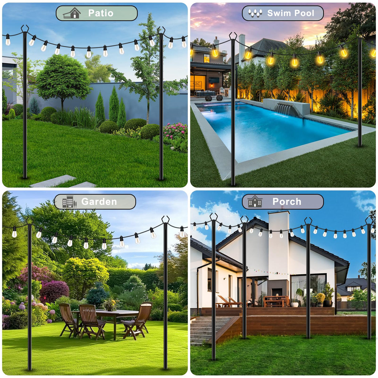 7 Pack 10 FT String Light Poles,Metal with Fork Lights Poles for Outdoor String Light
