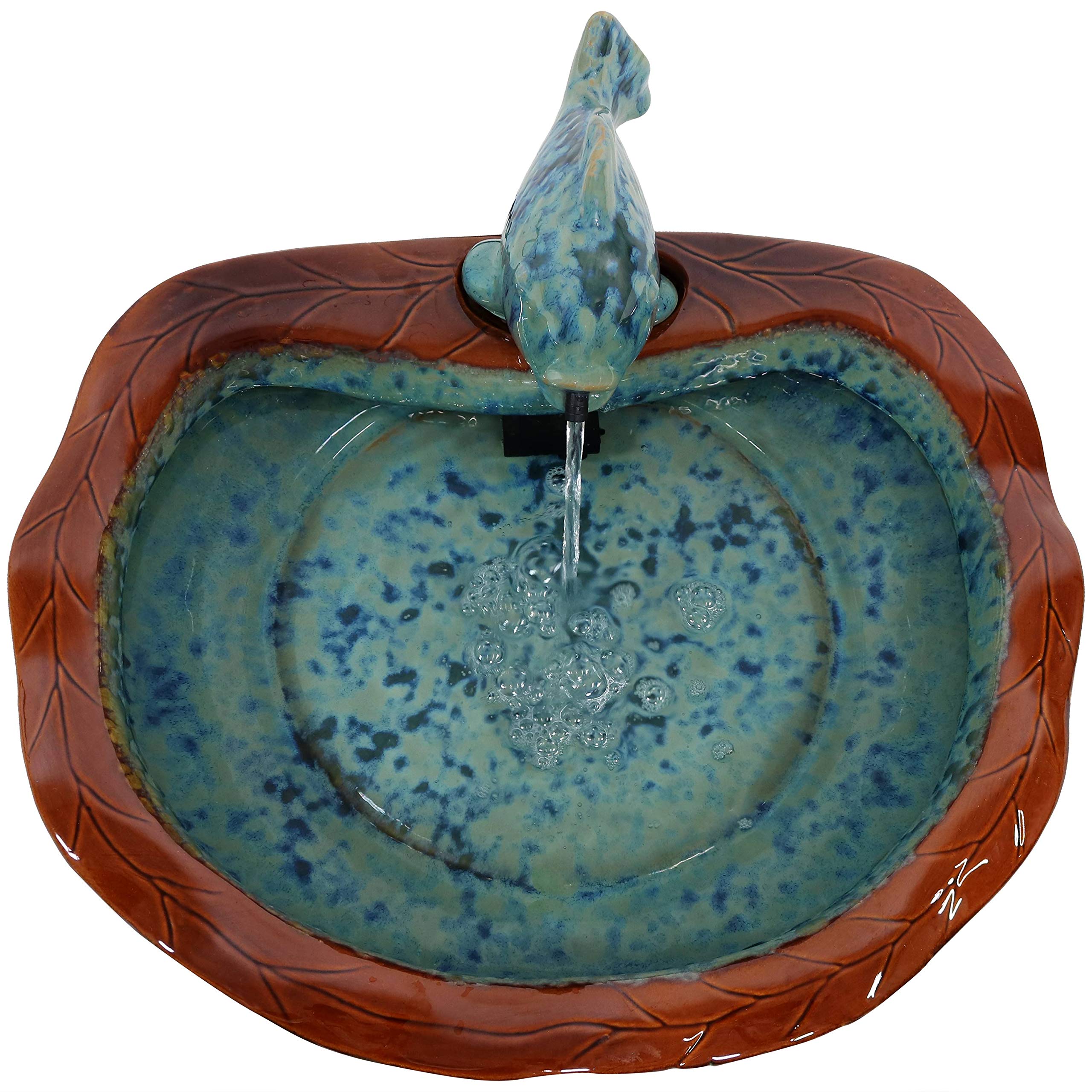 Glazed Ceramic Fish 7-Inch Outdoor Garden Fountain - Outdoor Tabletop Fountain for Patio