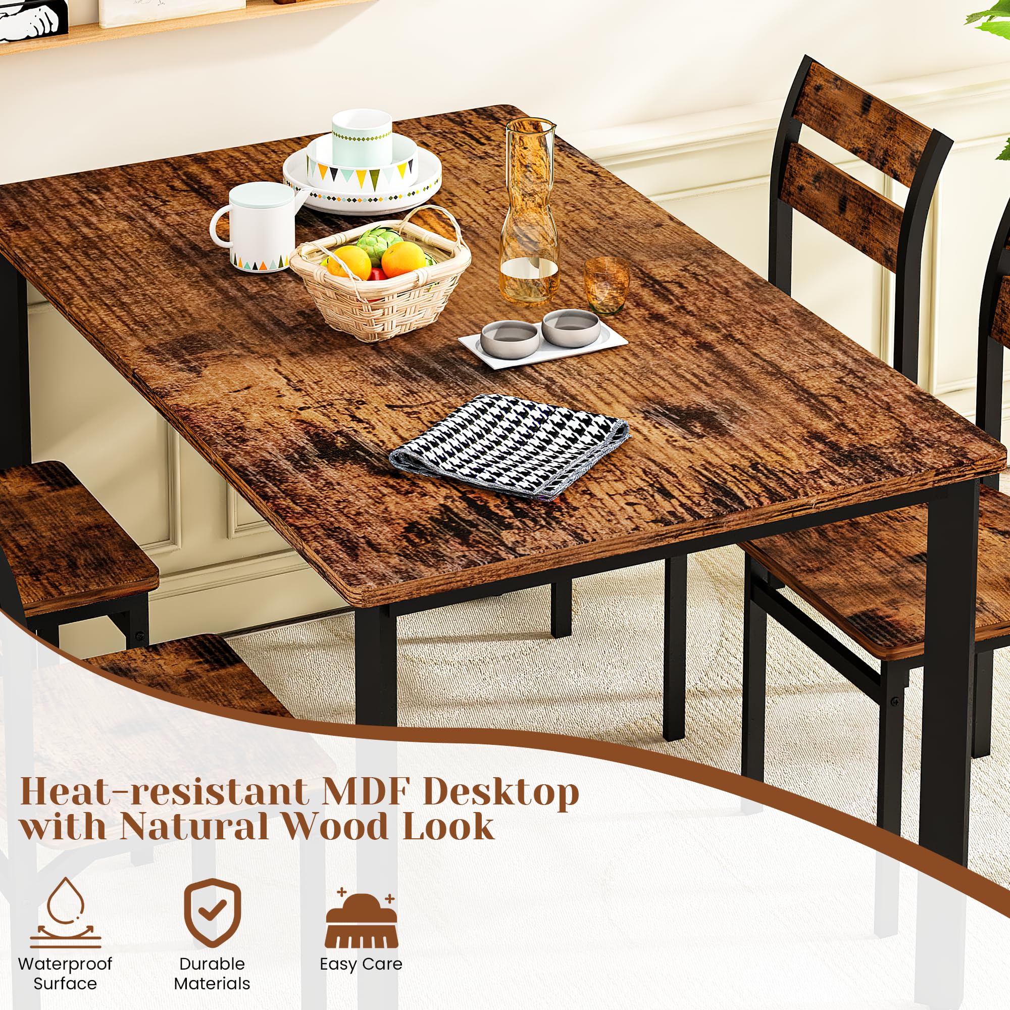 5-Piece Farmhouse Dining Table Set for 4