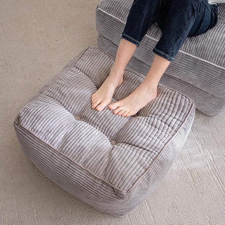 Square Stuffed Pouf Ottoman, Corduroy Poufs with Foam Chunk Filling, Furry and Fluffy