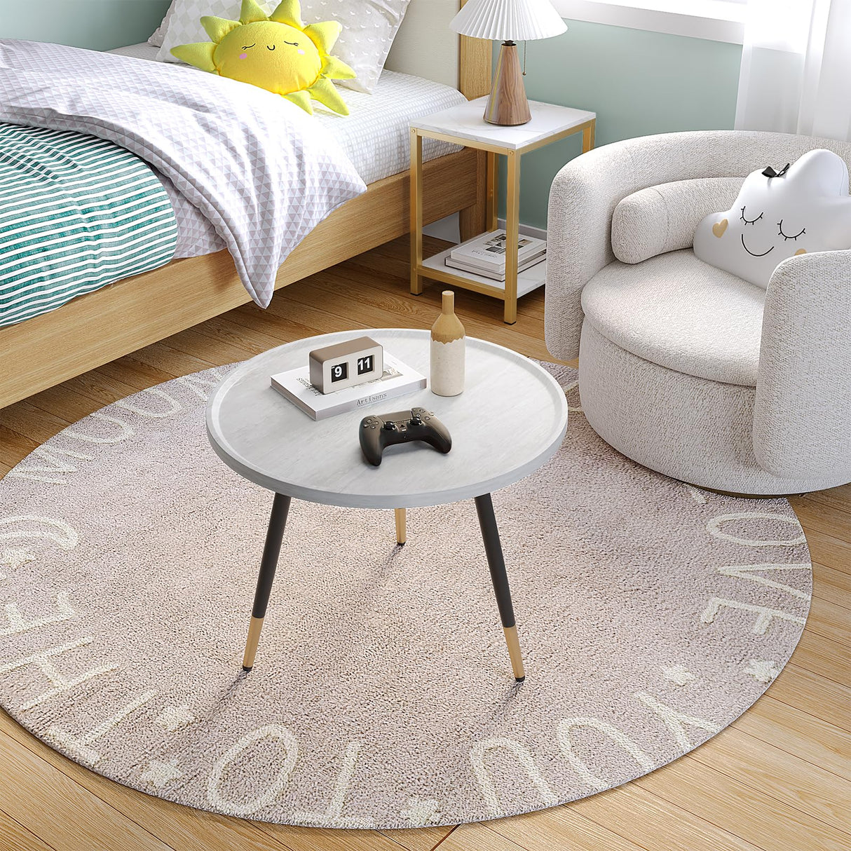 White Faux Marble End Table and White Coffee Table