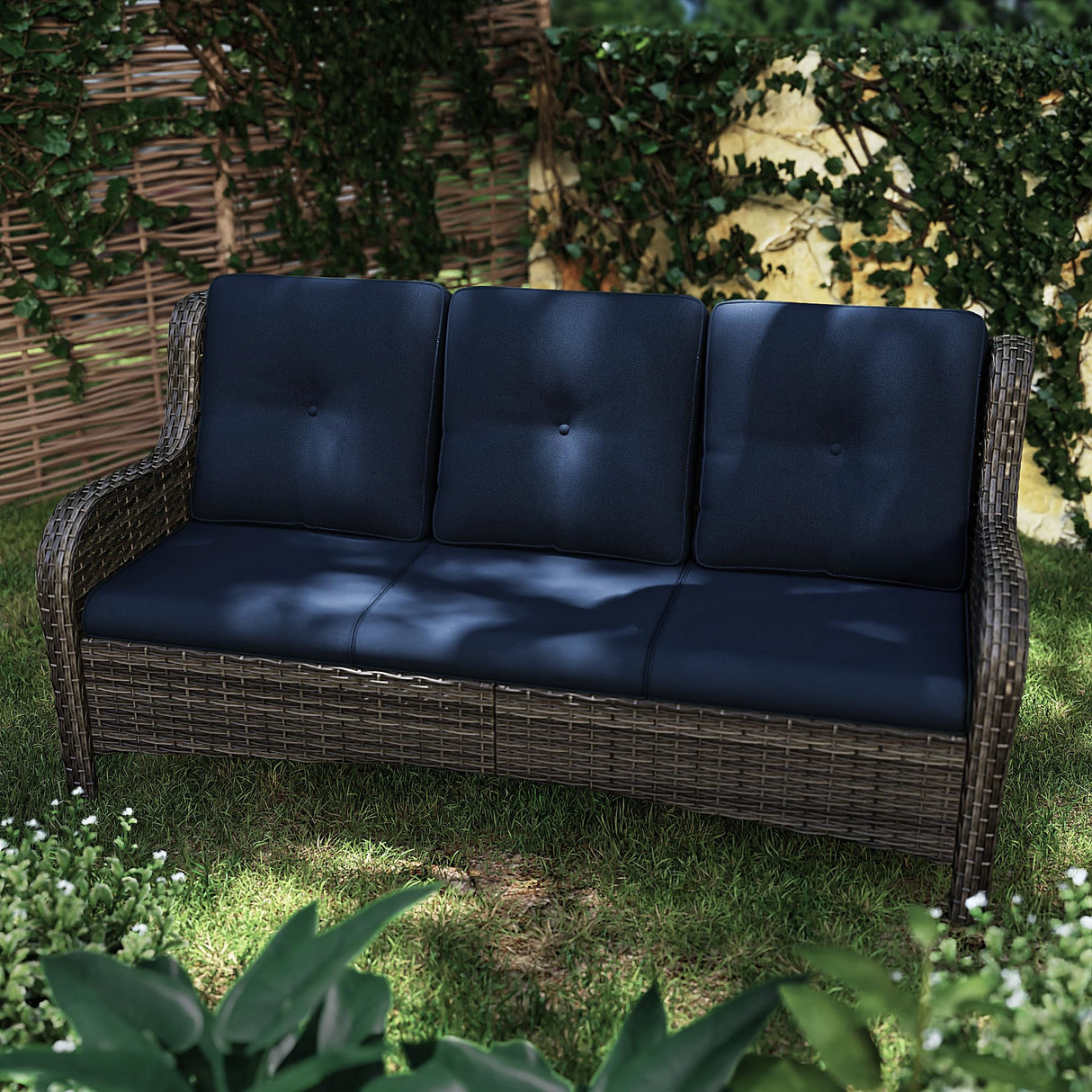 73'' Outdoor Patio Couch Wicker Sofa - 3 Seater Rattan Sofa
