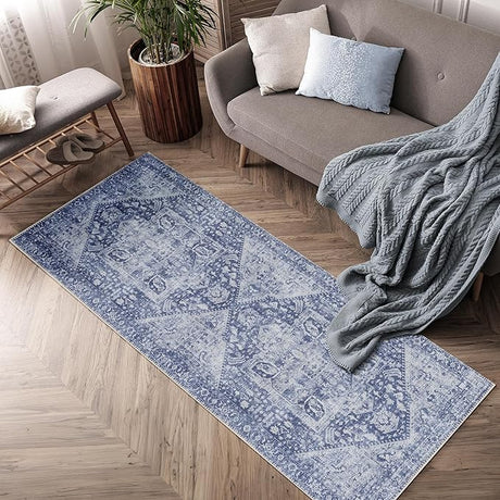 Machine Washable 2'6x6'6 Area Rug with Non Slip Backing for Living Room, Bedroom