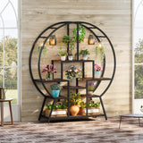 7-Tier Round Indoor Plant Stand, 65" Large Tall Plant Shelf with 6 S Hanging Hooks