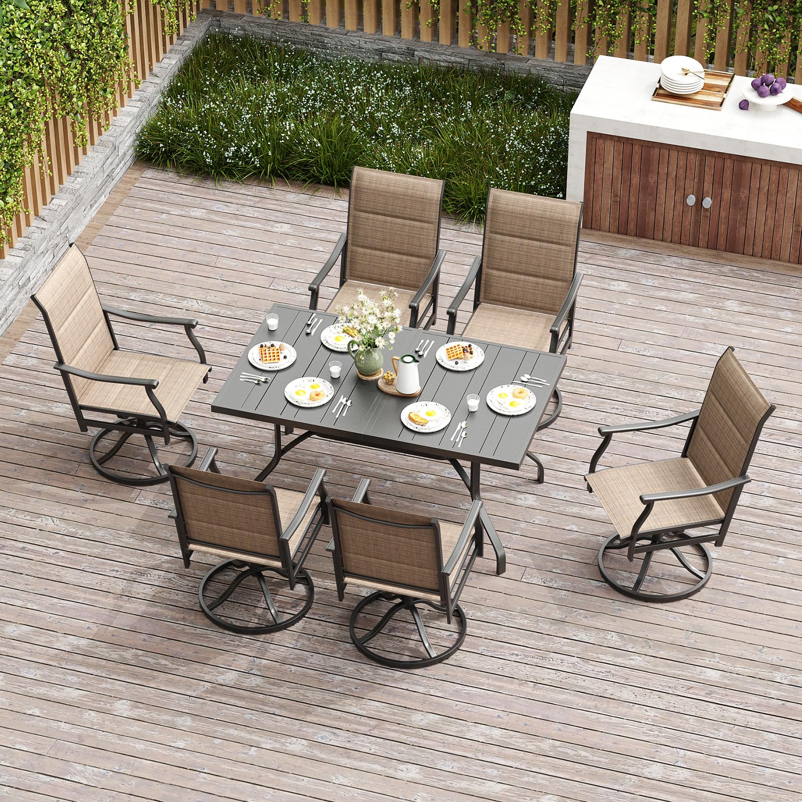 Patio Dining Set for 6, 7-Piece Outdoor Dining Table and Chairs Set