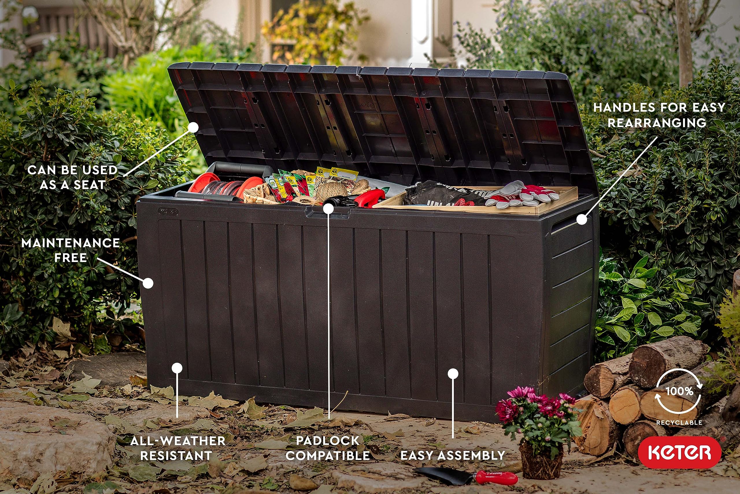 Marvel Plus 71 Gallon Resin Outdoor Storage Box for Patio Storage Box Cushions
