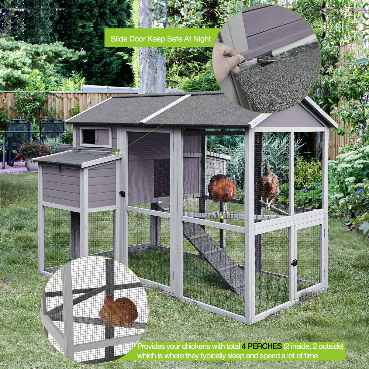 Chicken Coop with Large Nesting Box Outdoor Wooden Hen House Poultry Cage