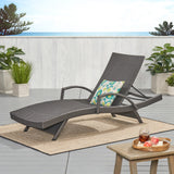 Outdoor Wicker Armed Chaise Lounge, Grey