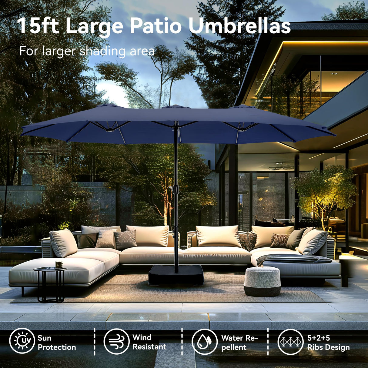 Patio Umbrellas with Base Included, Outdoor Double-Sided Rectangle Market Umbrella