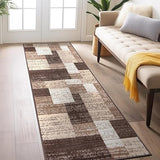 Contemporary Distressed Boxes Area Rug - Brown