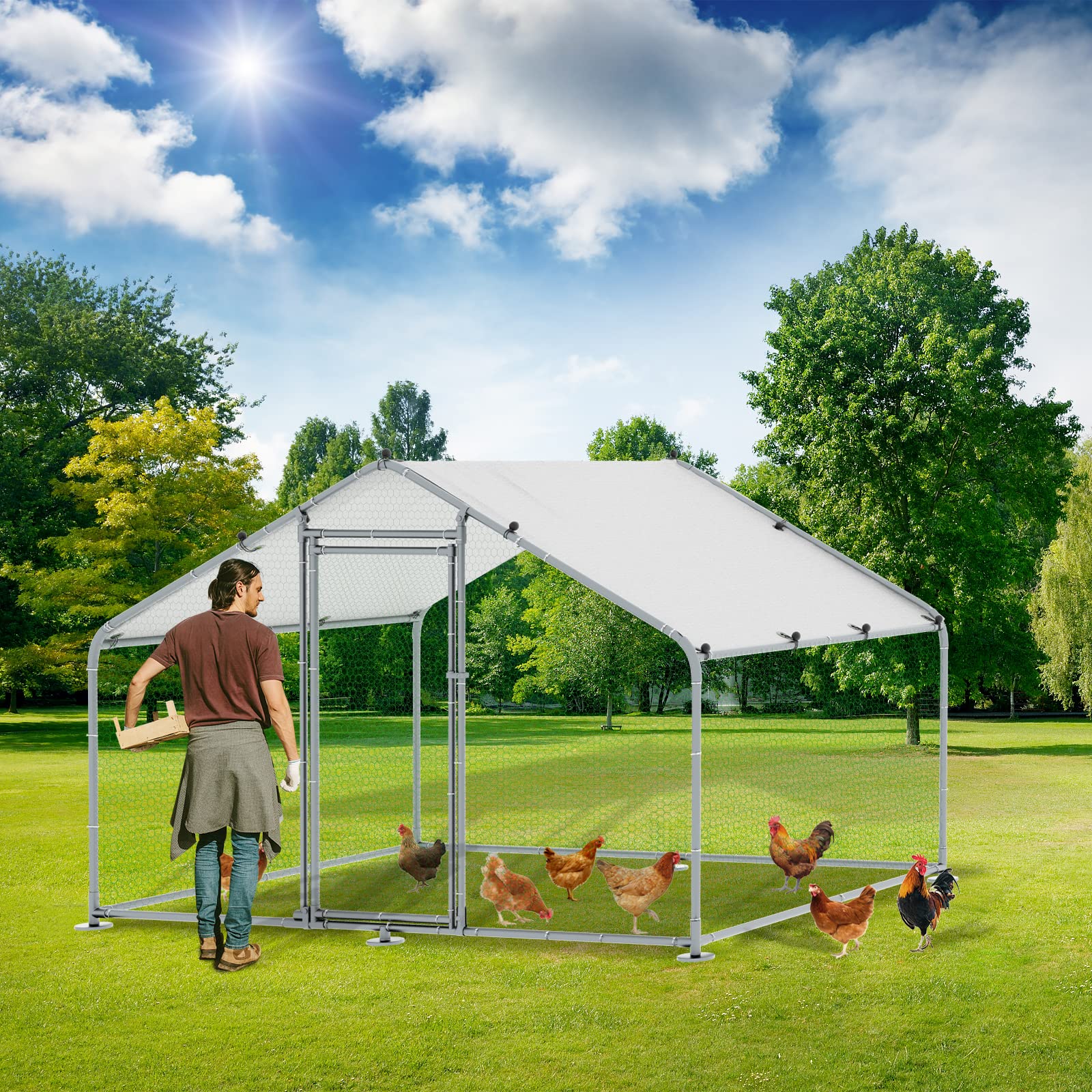 Walk-In Chicken Coop with Roof Cover – Secure Outdoor Run for Chickens, Ducks & Rabbits