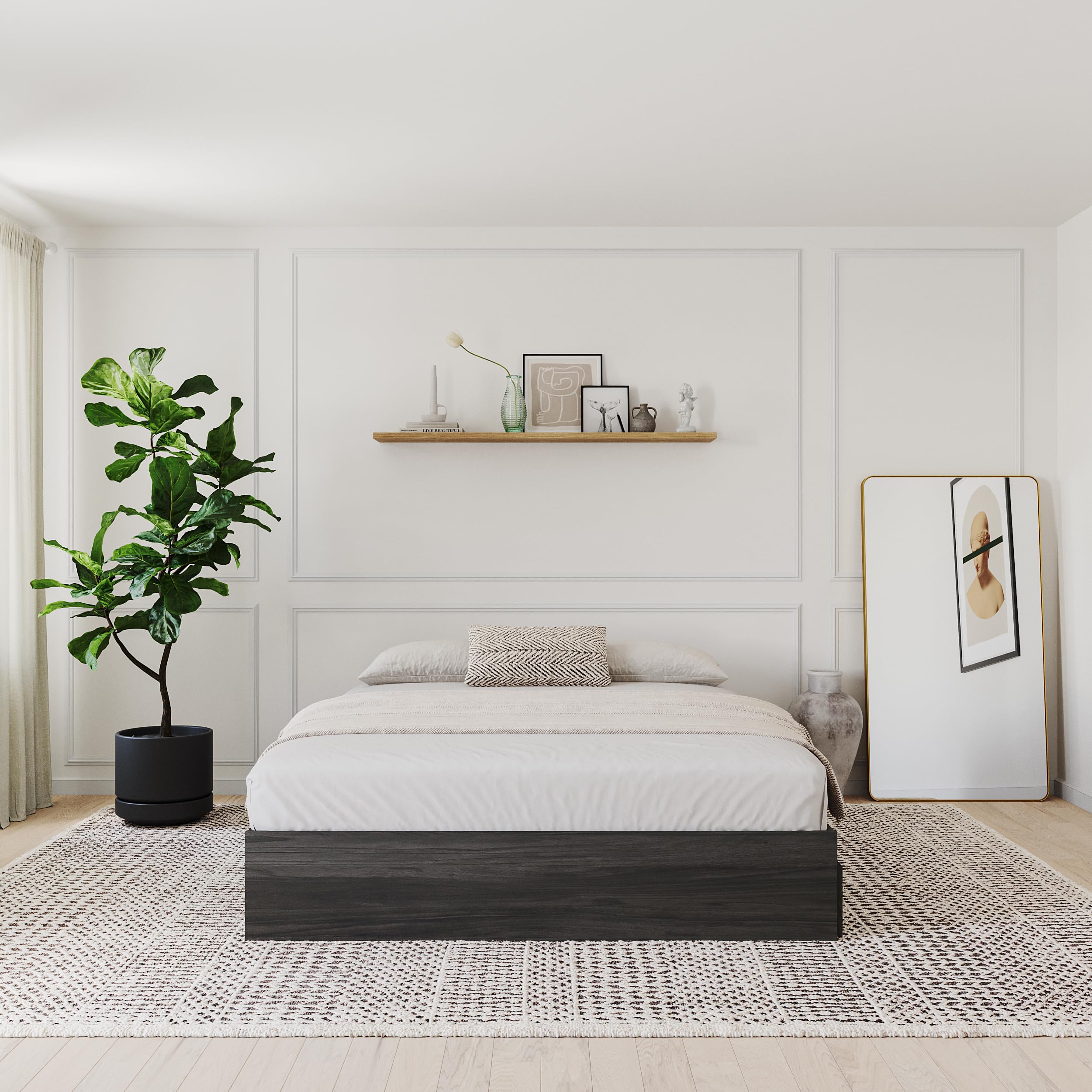 Grey Queen Size Storage Platform Bed