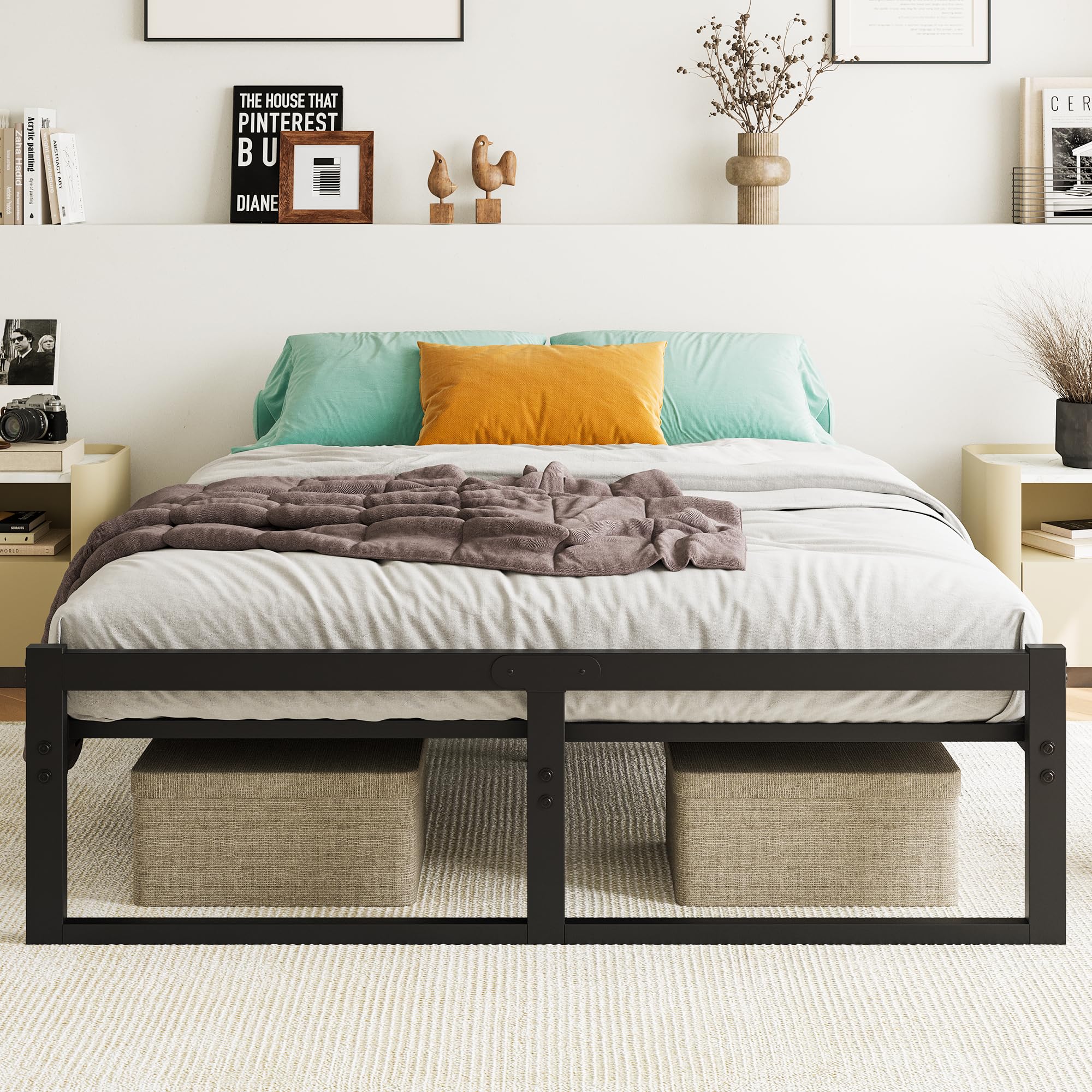 Queen Bed Frame No Box Spring Needed, Metal Platform Bed Frame Queen