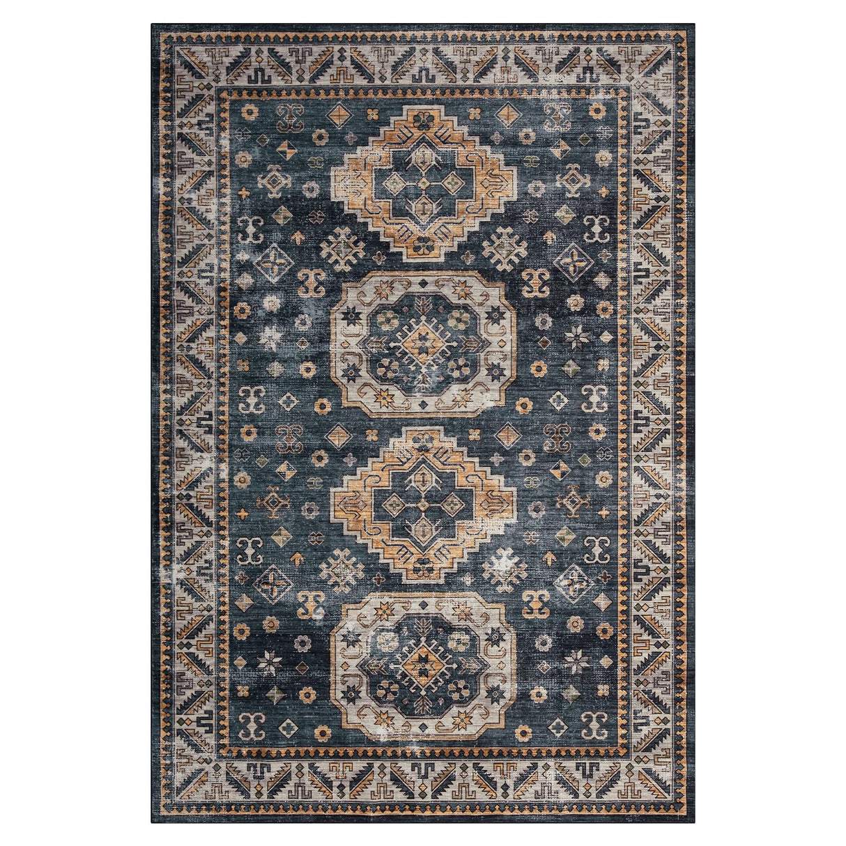 ROYHOME 8x10 Rug for Living Room Vintage Rug Indoor Distressed Carpet Boho Rug Oriental Area Rug Machine Washable Rug for Bedroom Kitchen Home Office, Blue 8' x 10'