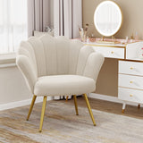 velvet Living Room Chair Accent Chairs, Upholstered Vanity Chair for Makeup Room, Modern Barrel Arm Chair Guest Leisure Chair Comfy for Bedroom-Ivory