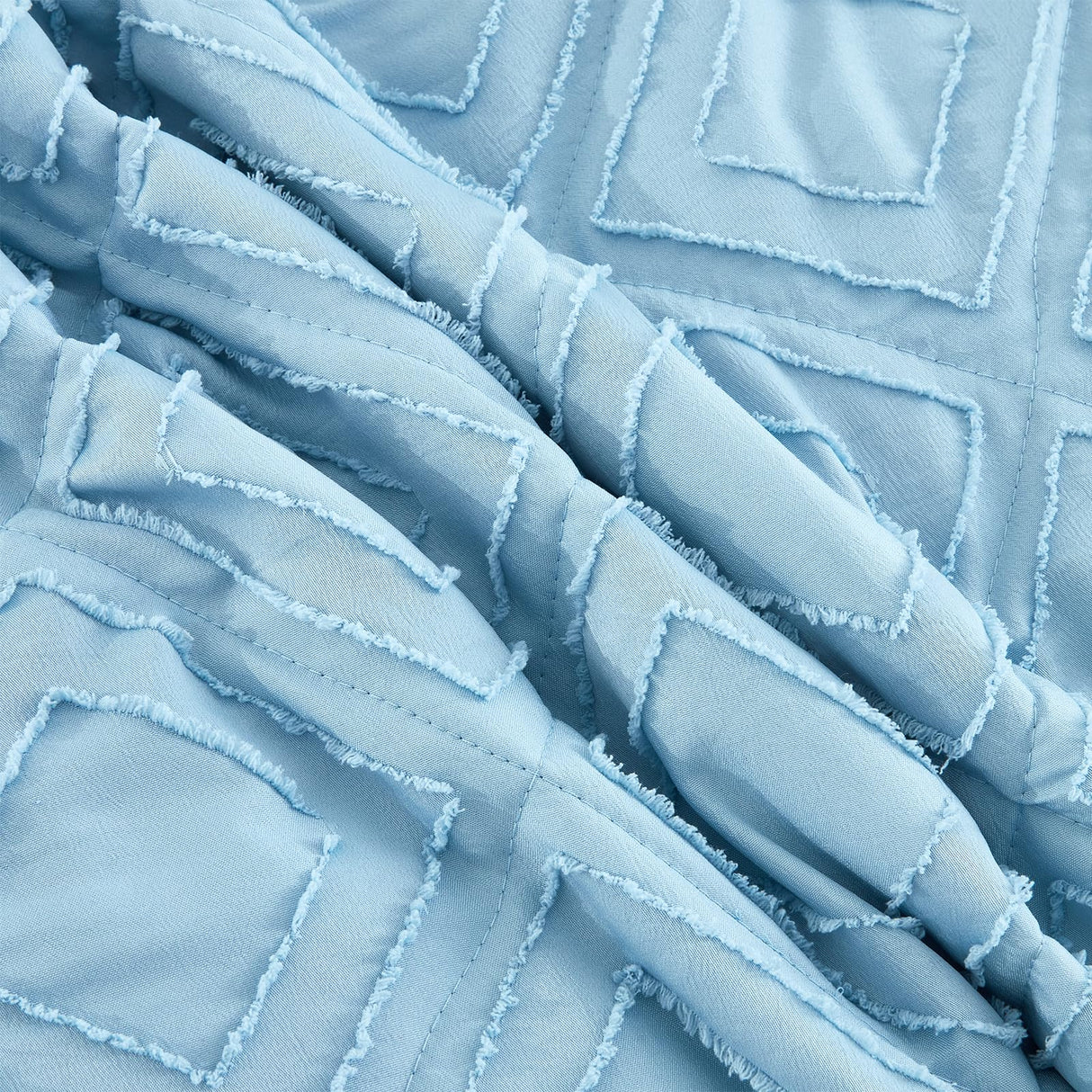 Blythease Oversized King Bedspread 128x120 Extra Wide, Jacquard Tufted Diamond Pattern, Shabby Chic Boho Bohemian Look, Lightweight, 3 Piece, King/Cal King, Peacock Blue